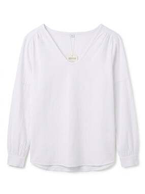 White Cotton Linen V-Neck Long Sleeve Relaxed Blouse Top by Made With Love NWT
